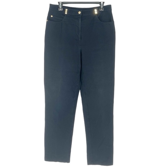 St‎ John Sport Navy Trousers Gold Hardware Belt Loop Pants - Picture 1 of 16